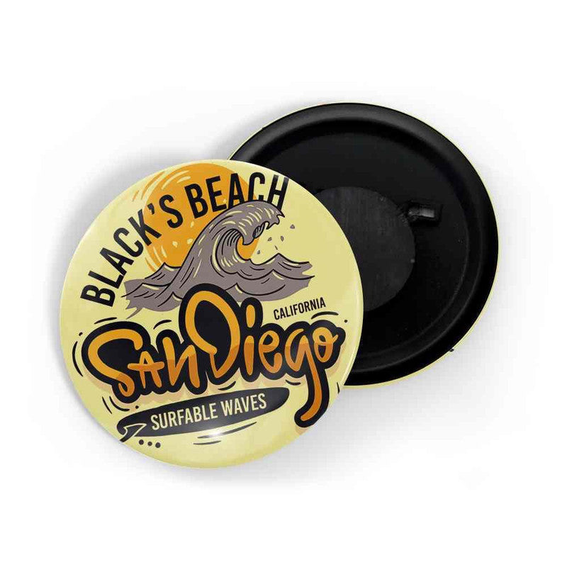 dhcrafts Yellow color Round Fridge Magnet Black's Beach Sandiego California Surf able Waves Glossy Finish Design Packof 1 (58 mm)